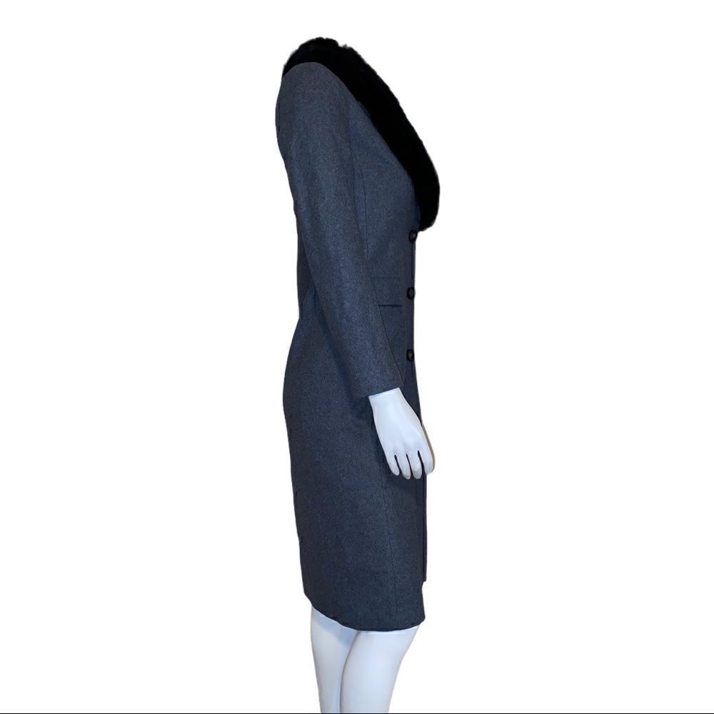 DKNY Faux Fur Collar Charcoal Maxi Coat P NWT - Picture 5 of 13